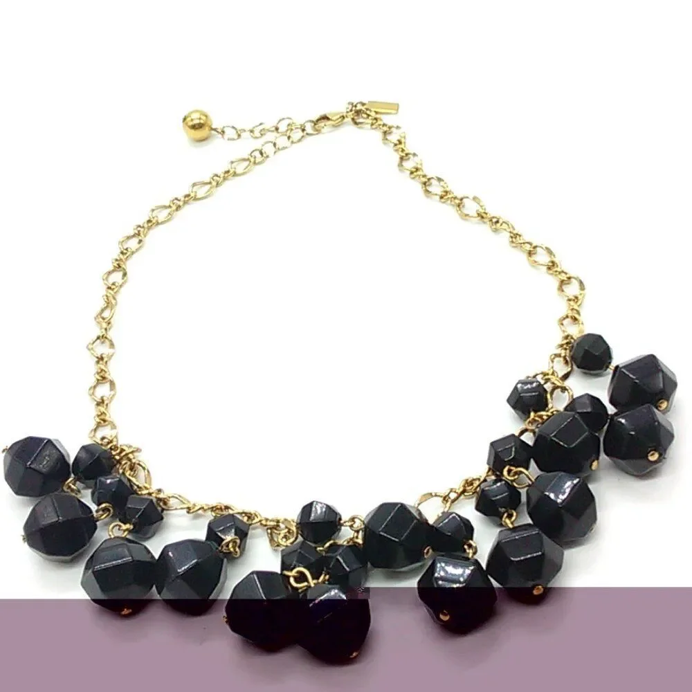 Kate Spade NY Black Faceted Bead Gold Plated Statement Necklace 17-19
